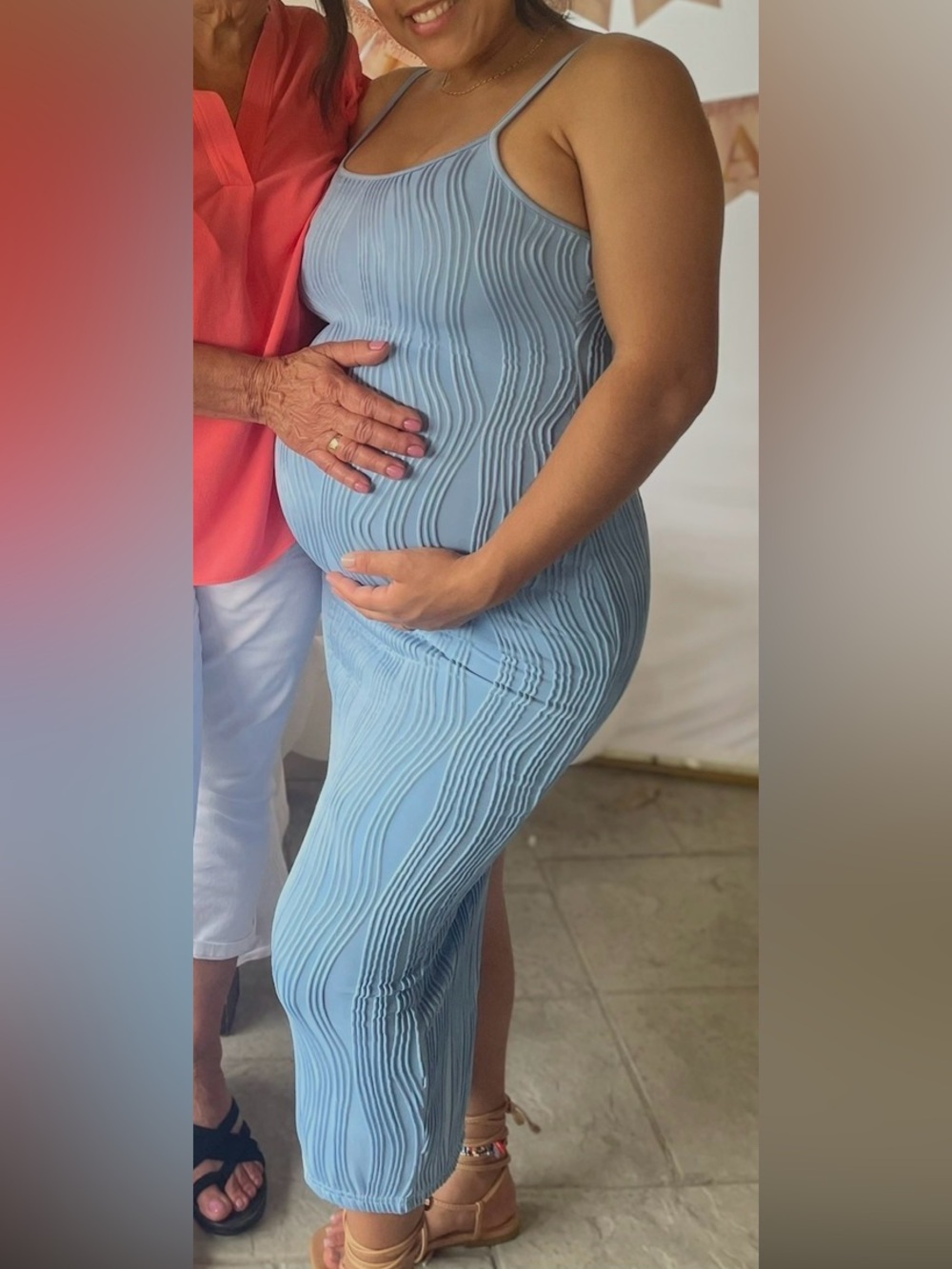 Sky Blue Ribbed Wave Maternity Bodycon Dress (NOT MATERNITY)